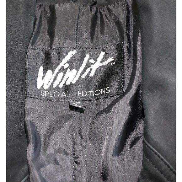 Vintage 80s‎ Winlit Black Suede Leather Long Coat Evening Overcoat Size Small - Picture 4 of 4